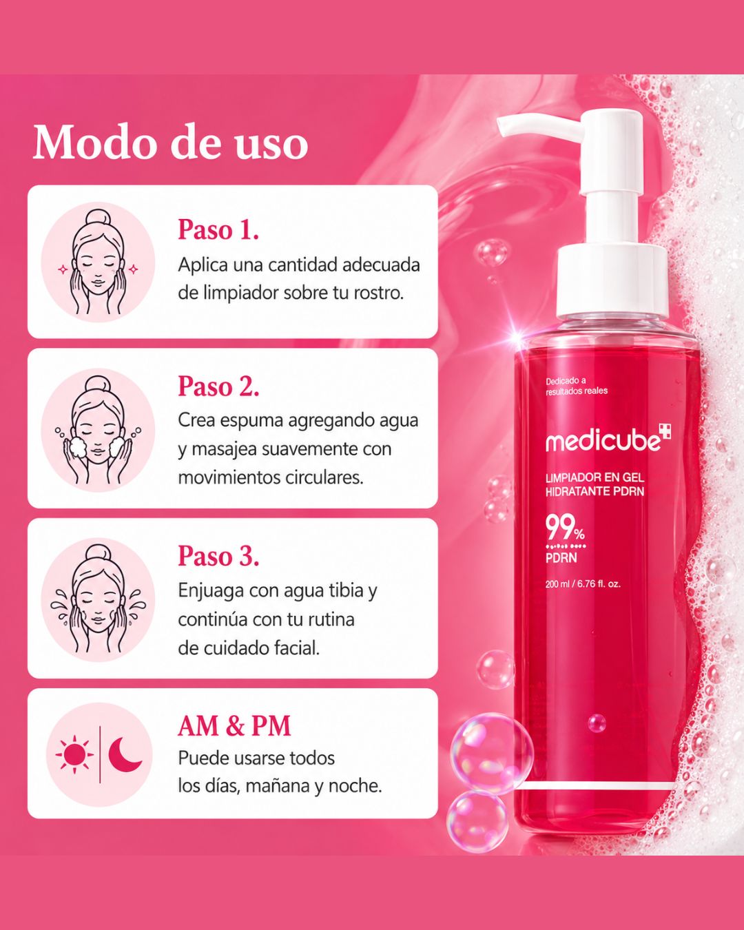 Limpiador Facial Medicube PDRN 200 ml | Limpia, Hidrata y Suaviza