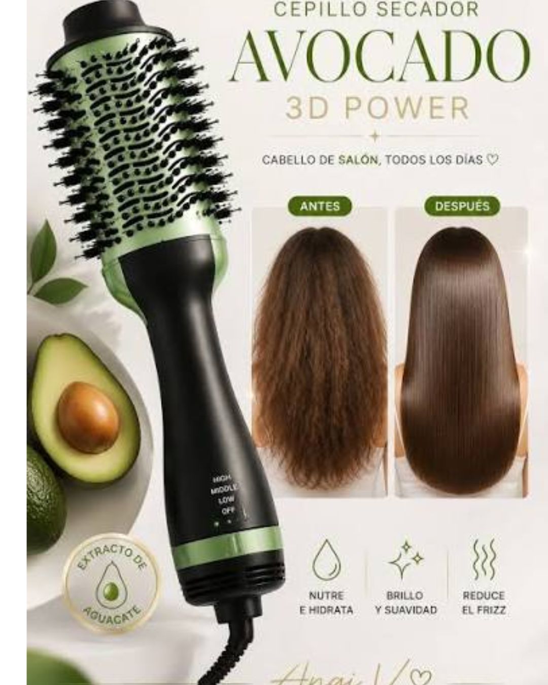 Cepillo Secador Avocado 2000W | Secado y Peinado Todo en Uno