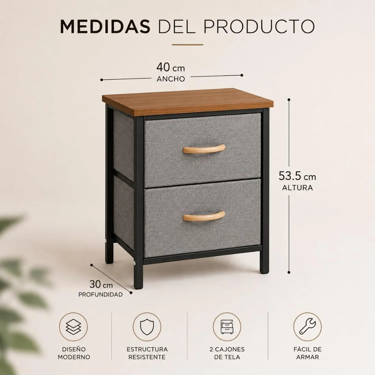 Mesa de Noche con 2 Cajones | Organización y Estilo en Poco Espacio
