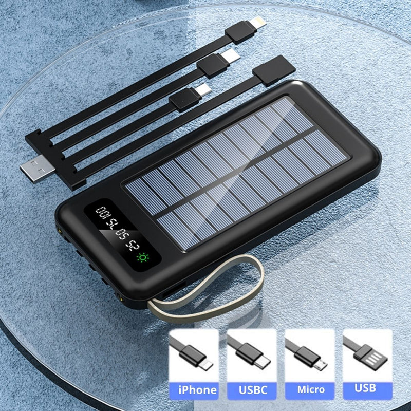 Power Bank Solar 10,000 mAh | Cables Integrados 4 en 1