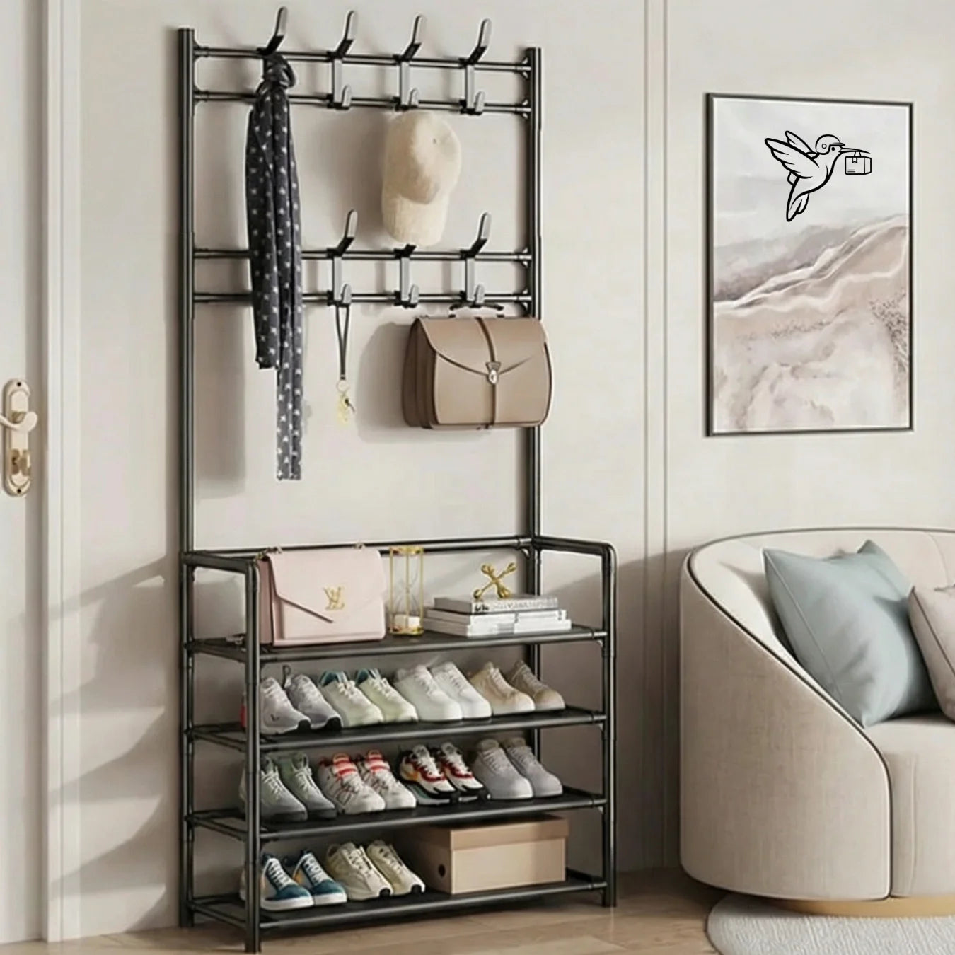 Mueble Multifuncional -  Perchero + Zapatero + Mesa Decorativa