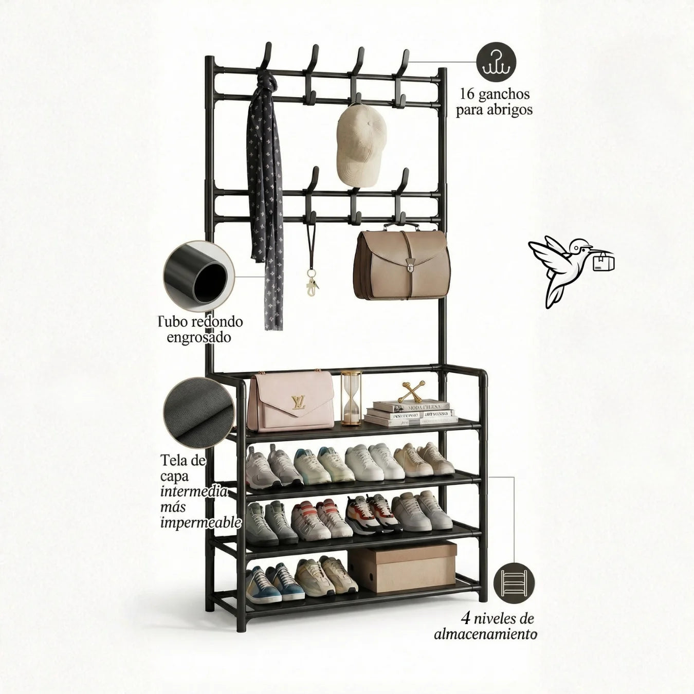 Mueble Multifuncional -  Perchero + Zapatero + Mesa Decorativa