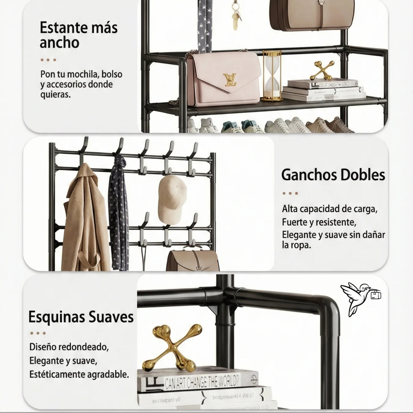 Mueble Multifuncional -  Perchero + Zapatero + Mesa Decorativa