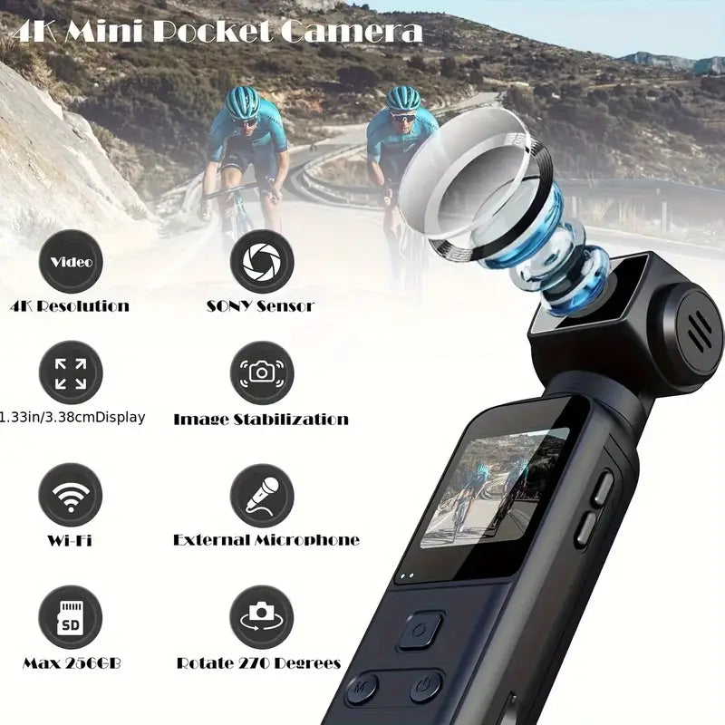 Cámara Digital 4K de Bolsillo con Pantalla Giratoria
