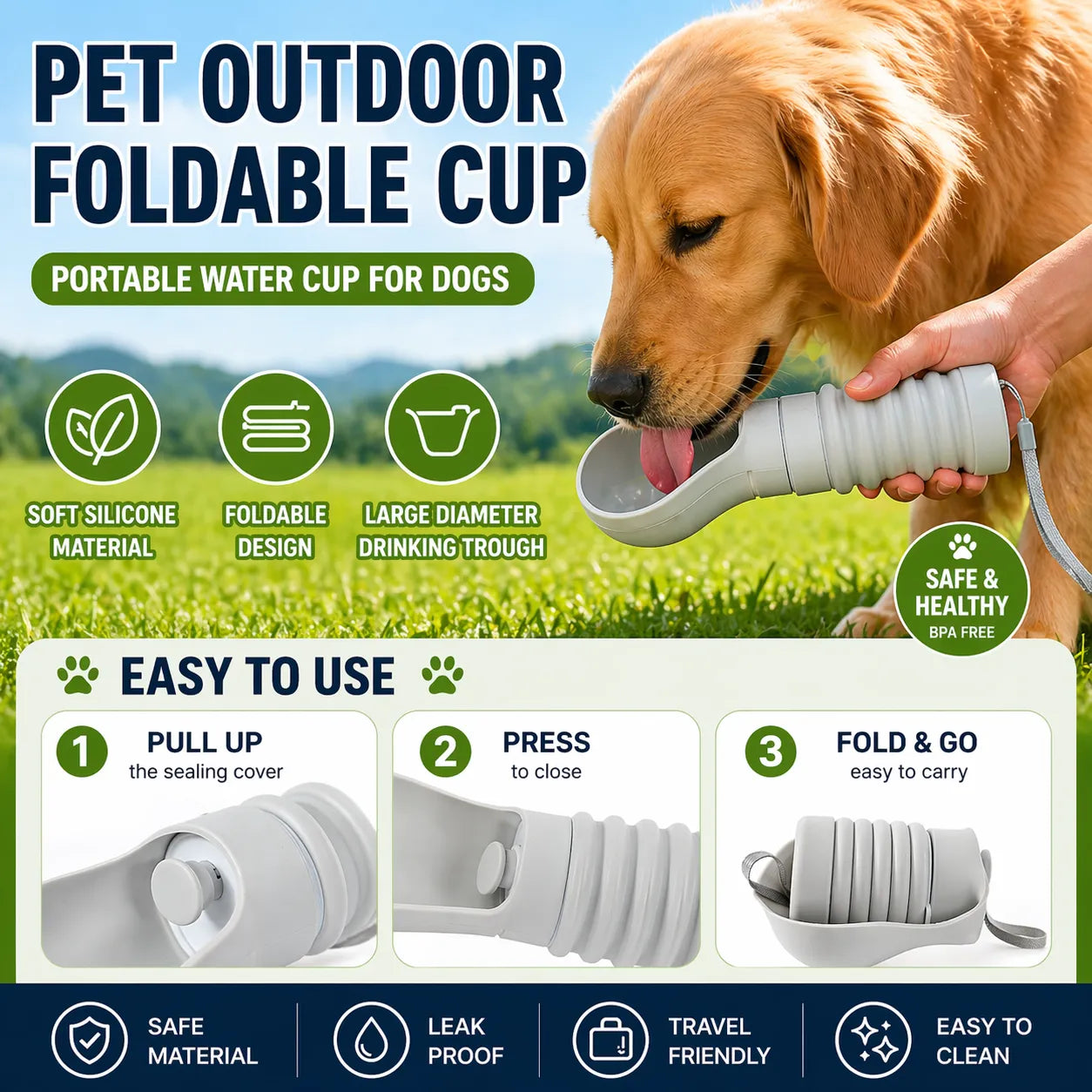 Botella de Agua Portátil para Mascotas 550 ml | Hidratación Fácil en Cada Paseo