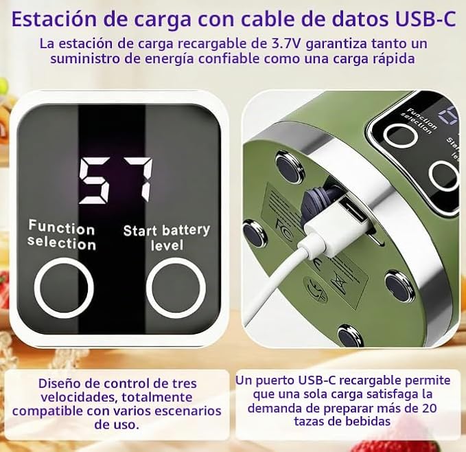 Licuadora Portátil Recargable 450 ml | Prepara Batidos Donde Quieras - 12 Cuchillas y Pantalla Digital