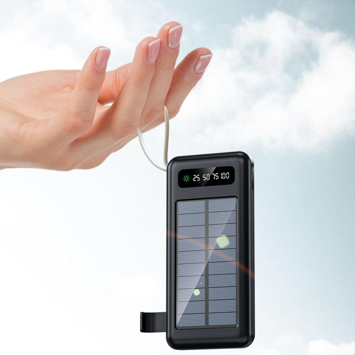 Power Bank Solar 10,000 mAh | Cables Integrados 4 en 1