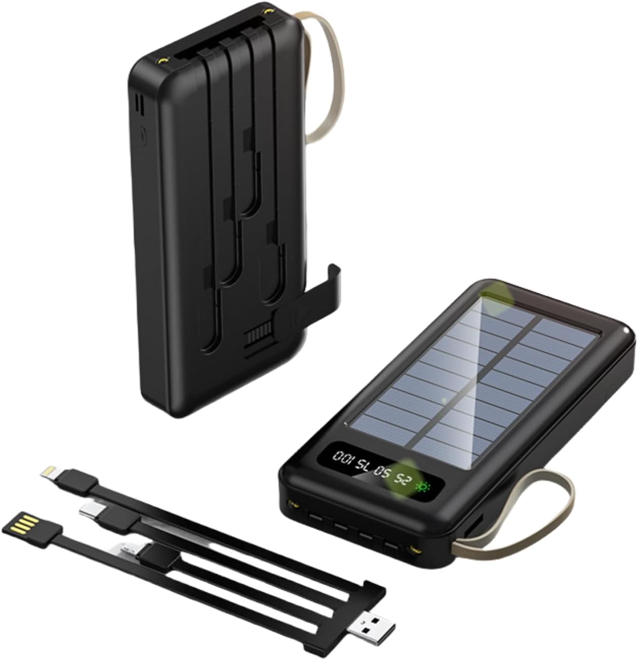 Power Bank Solar 10,000 mAh | Cables Integrados 4 en 1