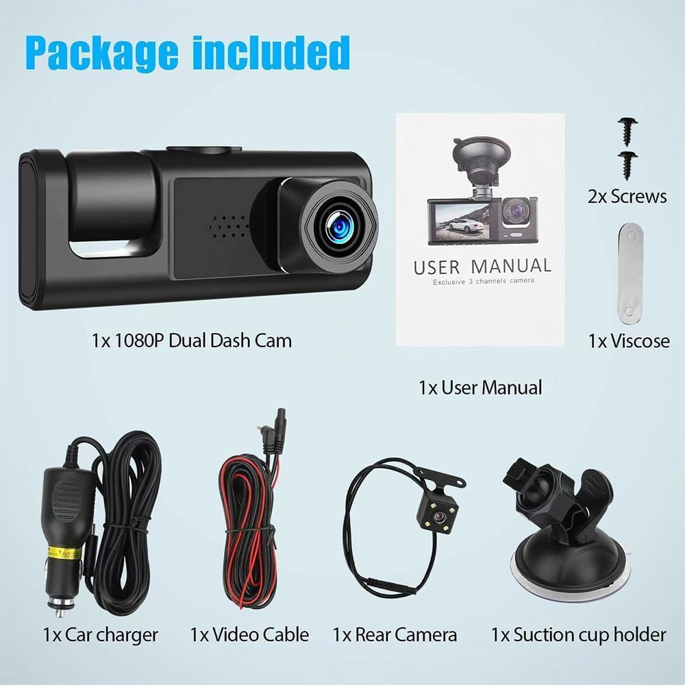 Camara De Auto Triple - Dashcam | Frente, Interior y Parte Trasera en HD