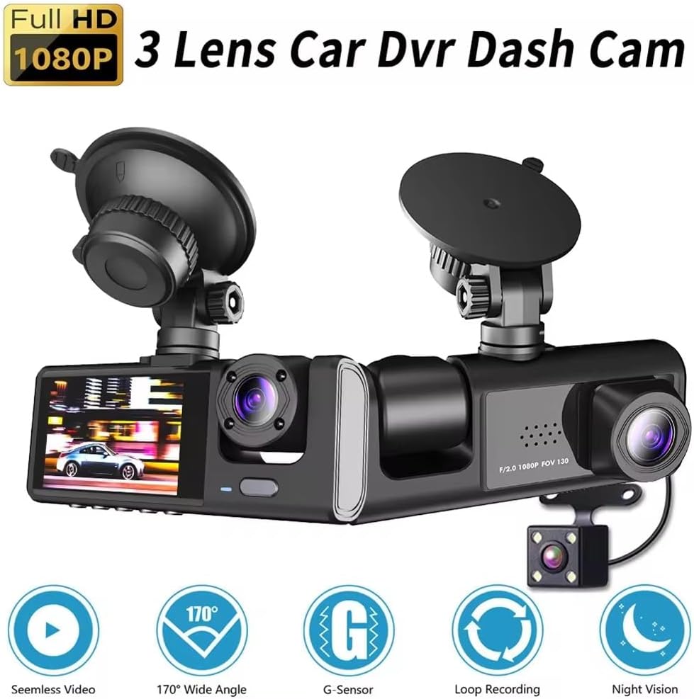 Camara De Auto Triple - Dashcam | Frente, Interior y Parte Trasera en HD