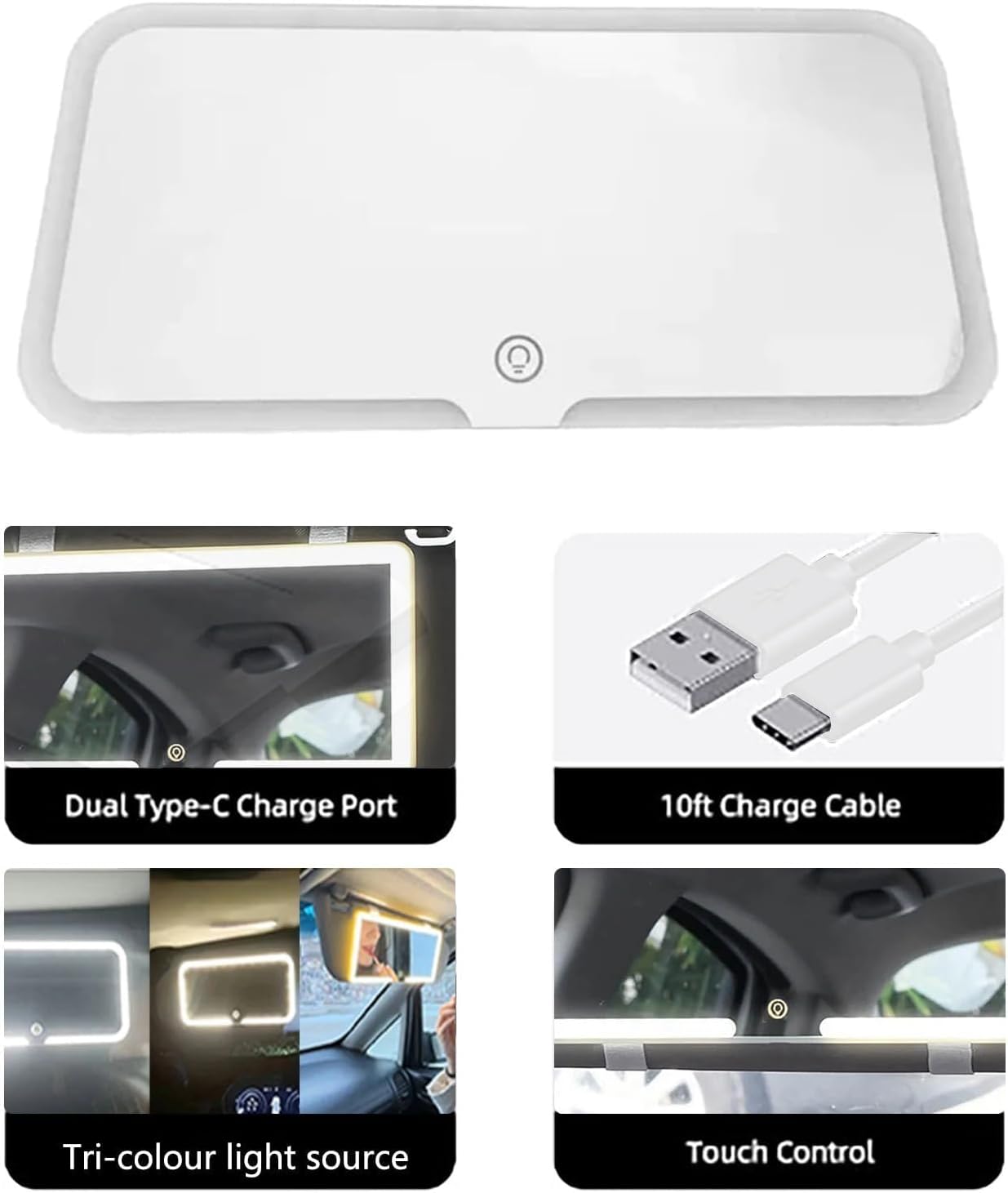 Espejo de Maquillaje para Auto con Luz LED