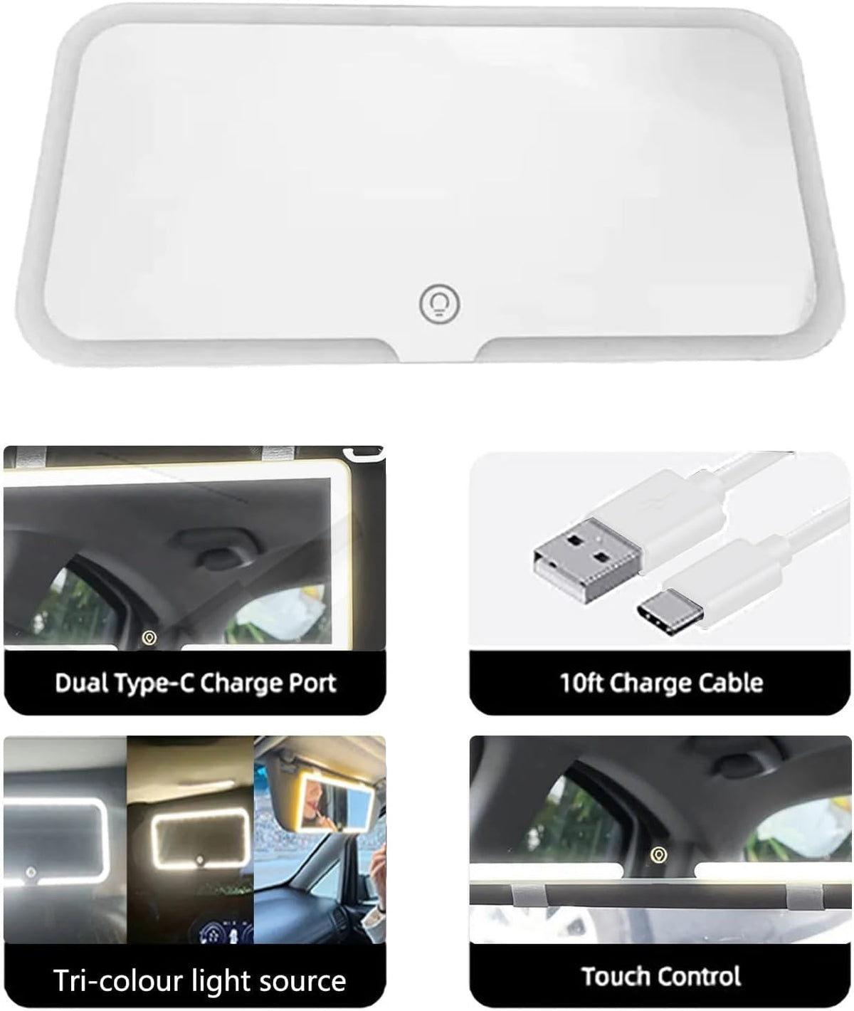 Espejo de Maquillaje para Auto con Luz LED