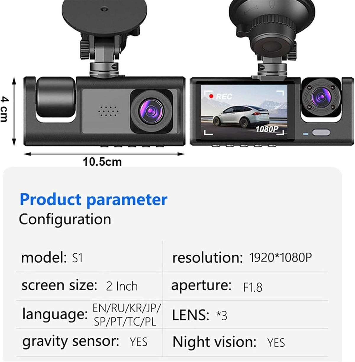 Camara De Auto Triple - Dashcam | Frente, Interior y Parte Trasera en HD