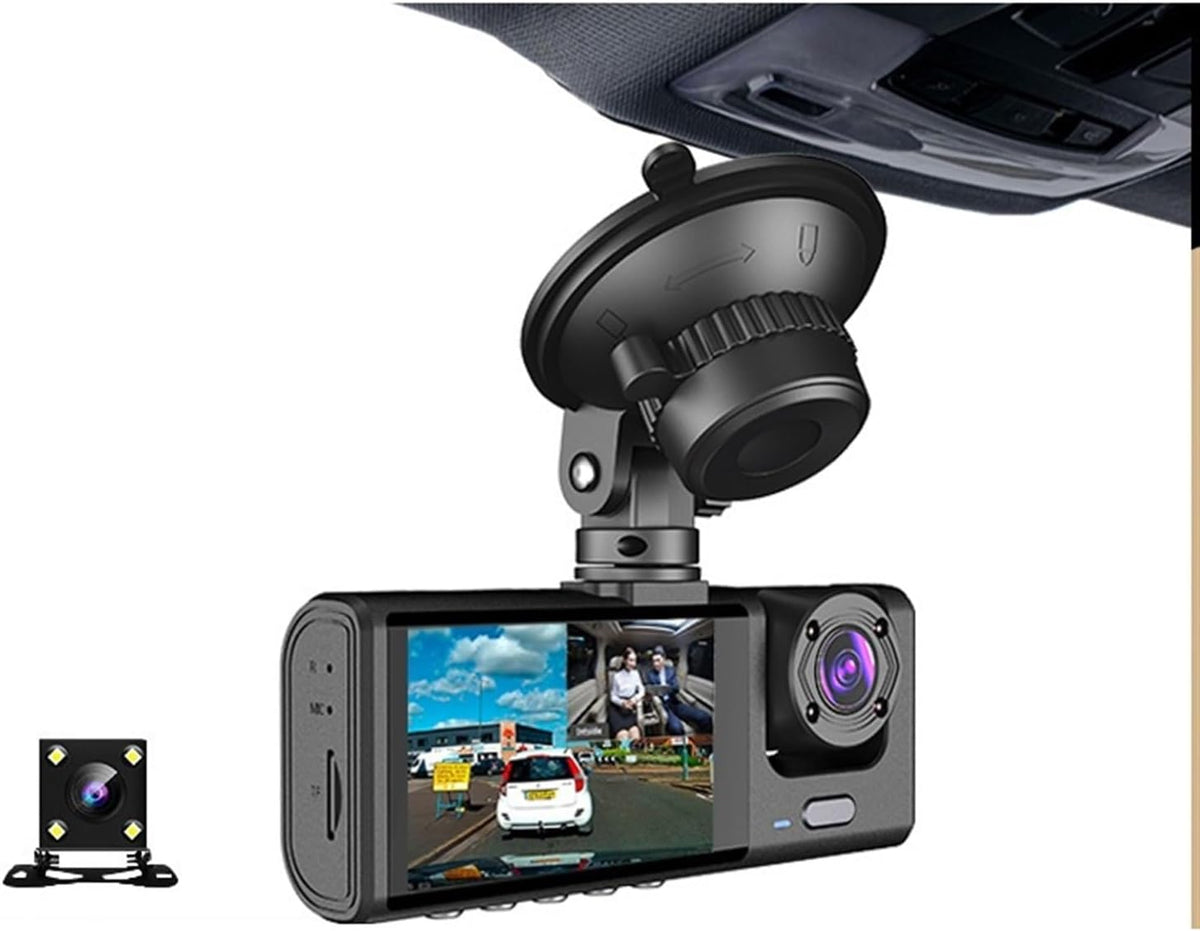 Camara De Auto Triple - Dashcam | Frente, Interior y Parte Trasera en HD