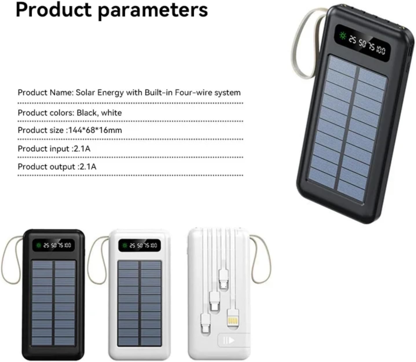 Power Bank Solar 10,000 mAh | Cables Integrados 4 en 1