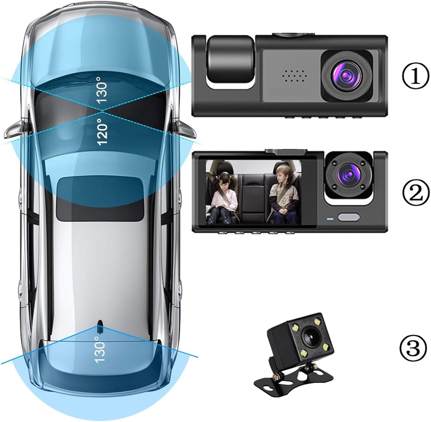 Camara De Auto Triple - Dashcam | Frente, Interior y Parte Trasera en HD