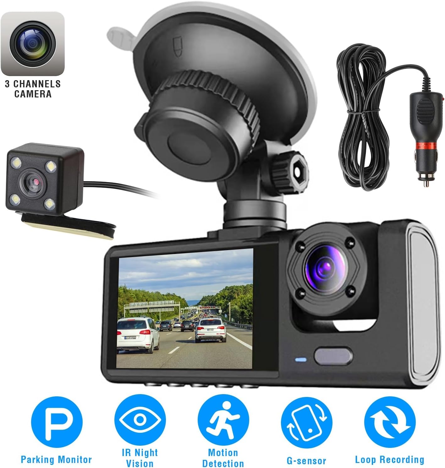 Camara De Auto Triple - Dashcam | Frente, Interior y Parte Trasera en HD