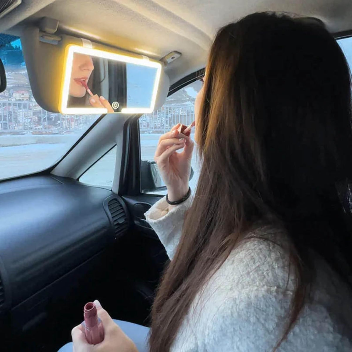 Espejo de Maquillaje para Auto con Luz LED