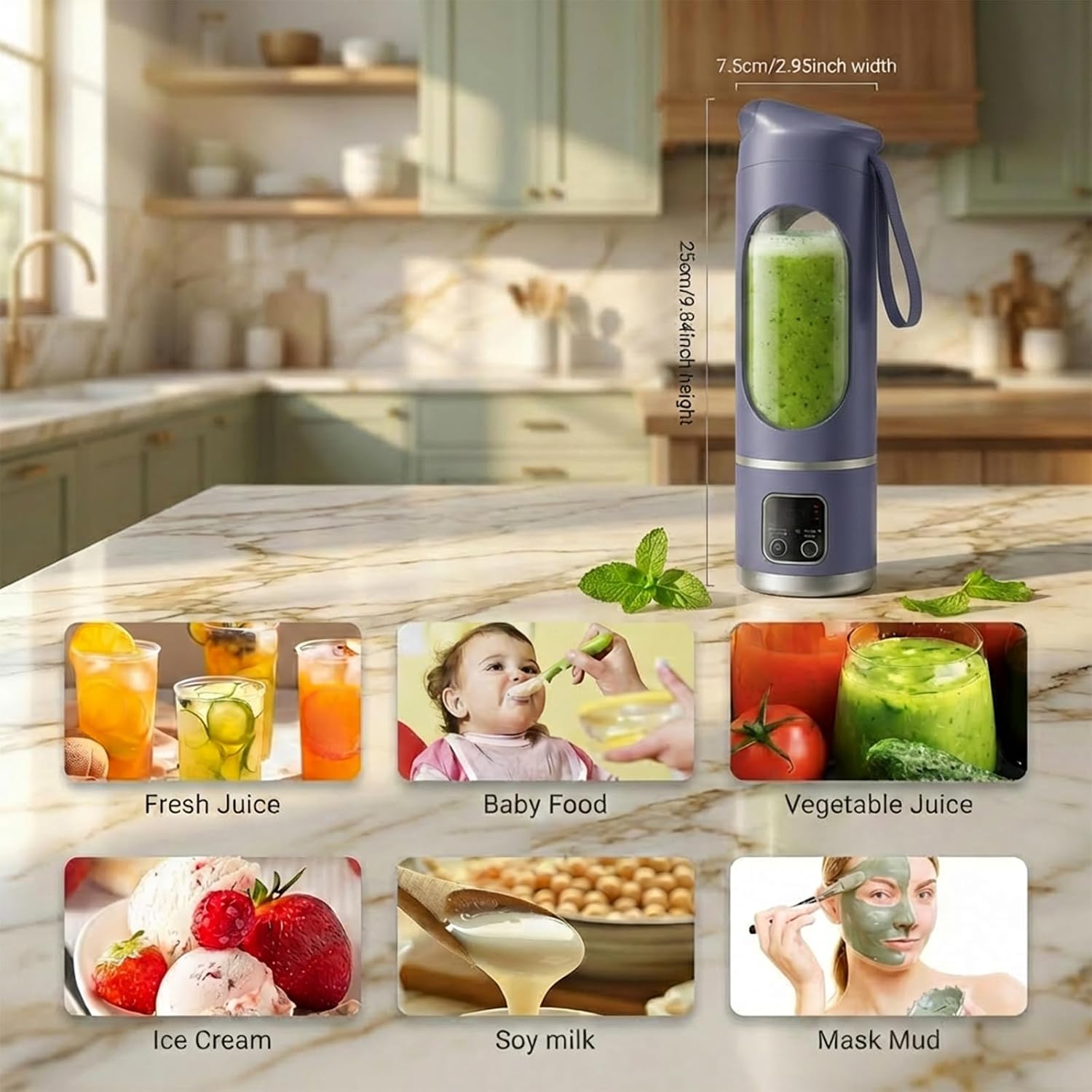 Licuadora Portátil Recargable 450 ml | Prepara Batidos Donde Quieras - 12 Cuchillas y Pantalla Digital
