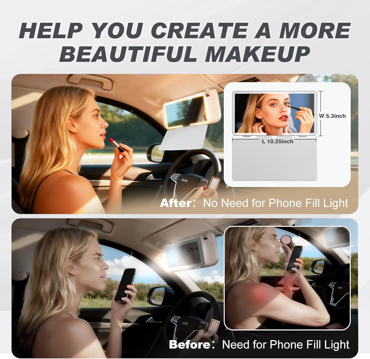 Espejo de Maquillaje para Auto con Luz LED