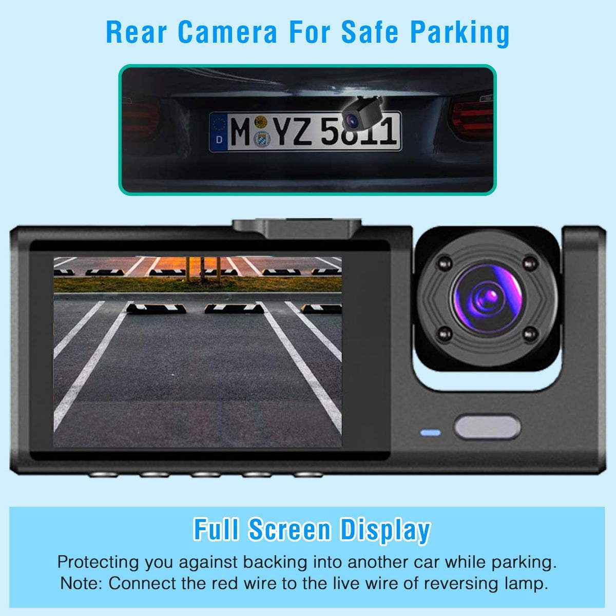 Camara De Auto Triple - Dashcam | Frente, Interior y Parte Trasera en HD