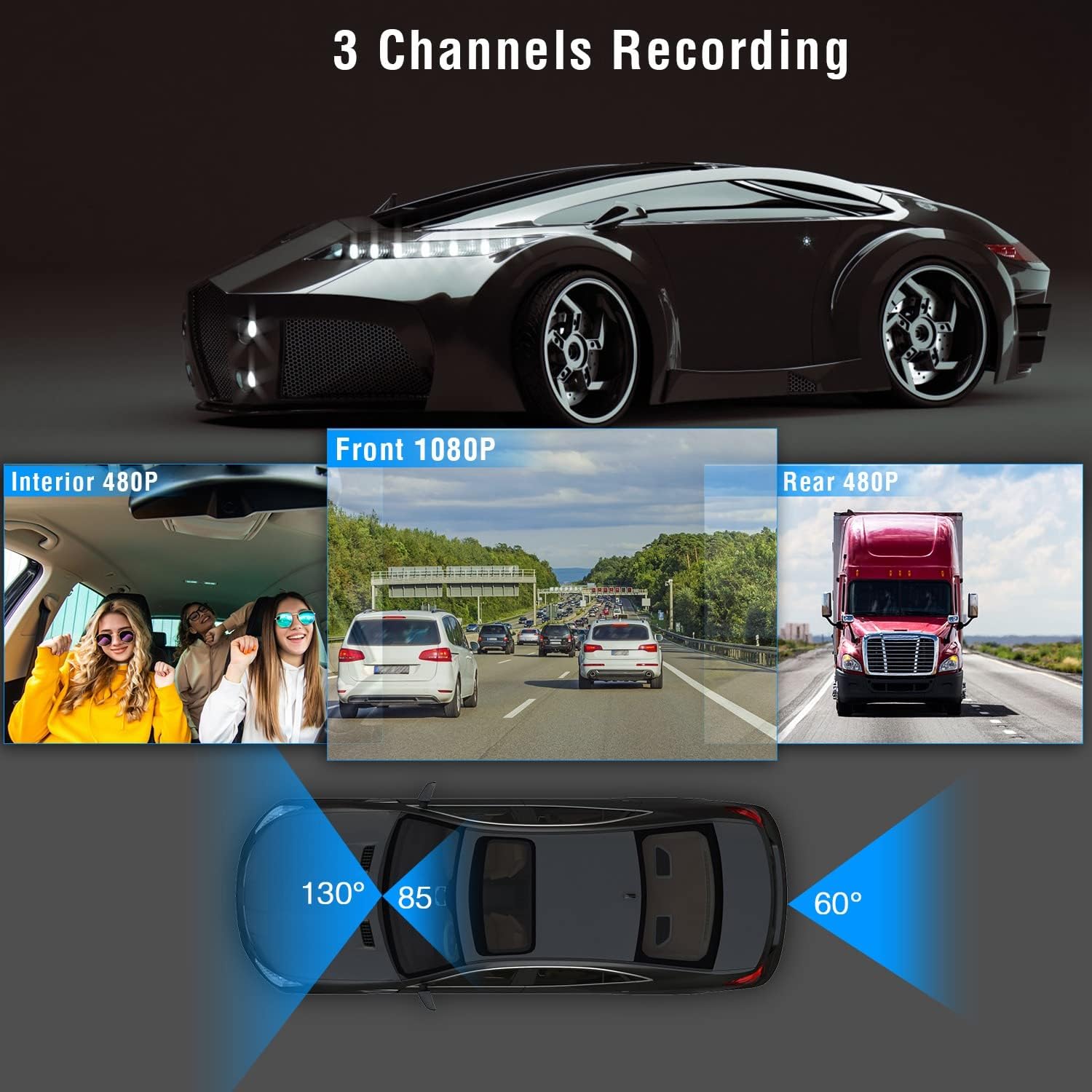 Camara De Auto Triple - Dashcam | Frente, Interior y Parte Trasera en HD
