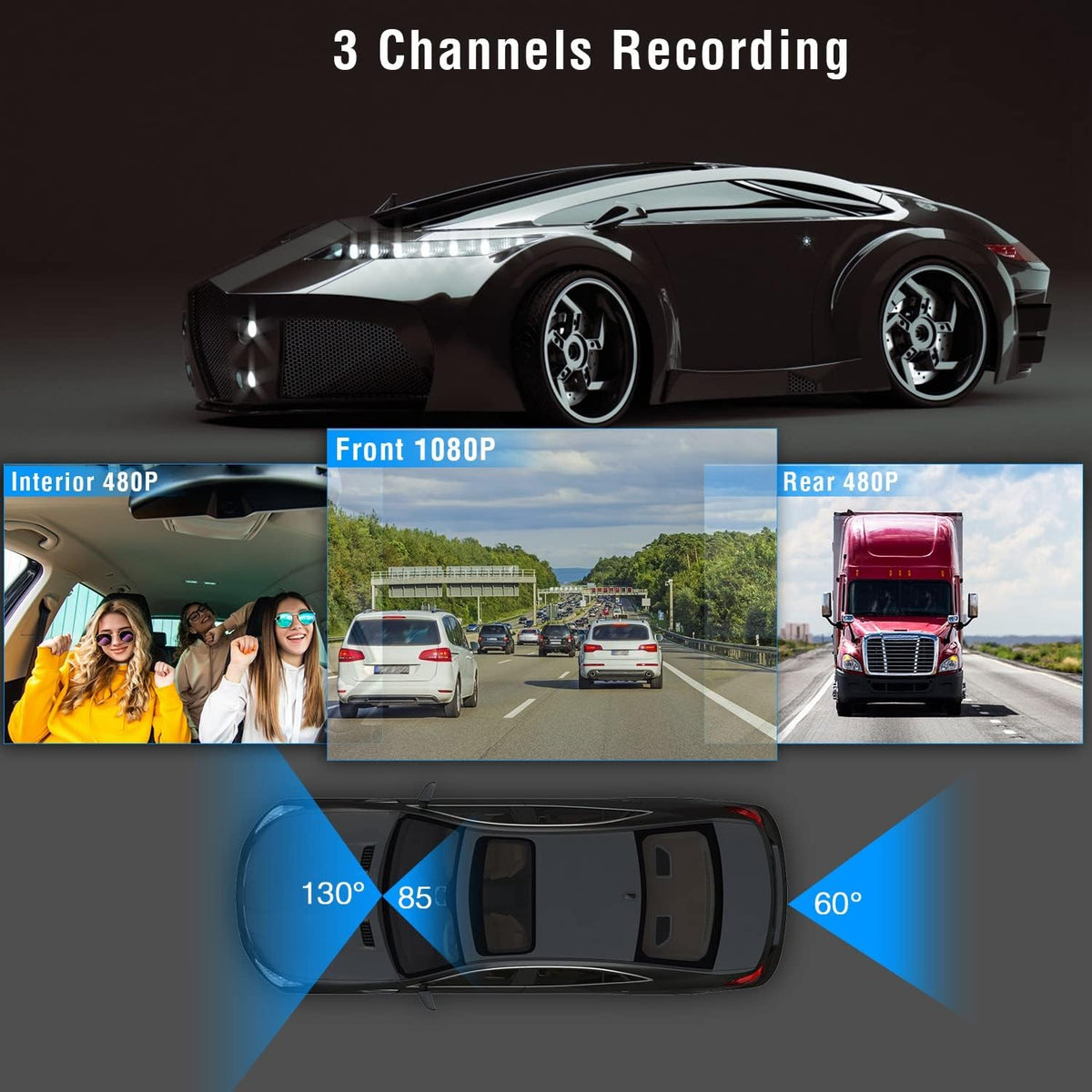 Camara De Auto Triple - Dashcam | Frente, Interior y Parte Trasera en HD