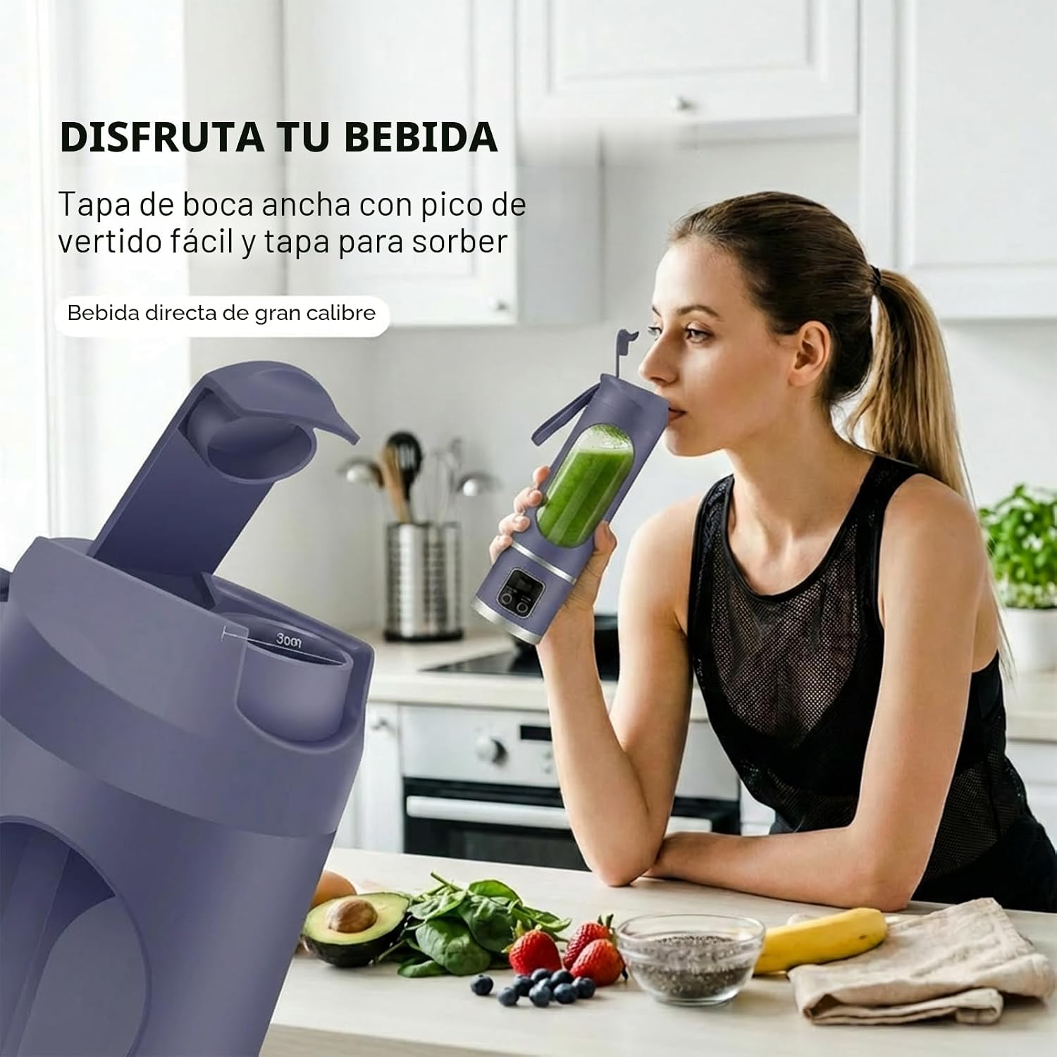 Licuadora Portátil Recargable 450 ml | Prepara Batidos Donde Quieras - 12 Cuchillas y Pantalla Digital