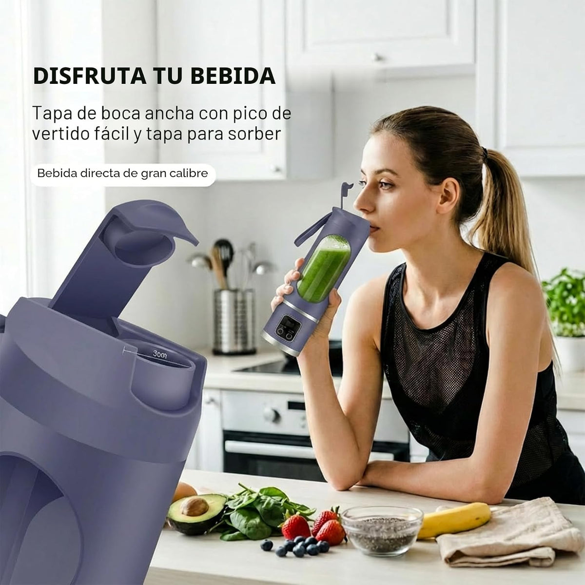 Licuadora Portátil Recargable 450 ml | Prepara Batidos Donde Quieras - 12 Cuchillas y Pantalla Digital