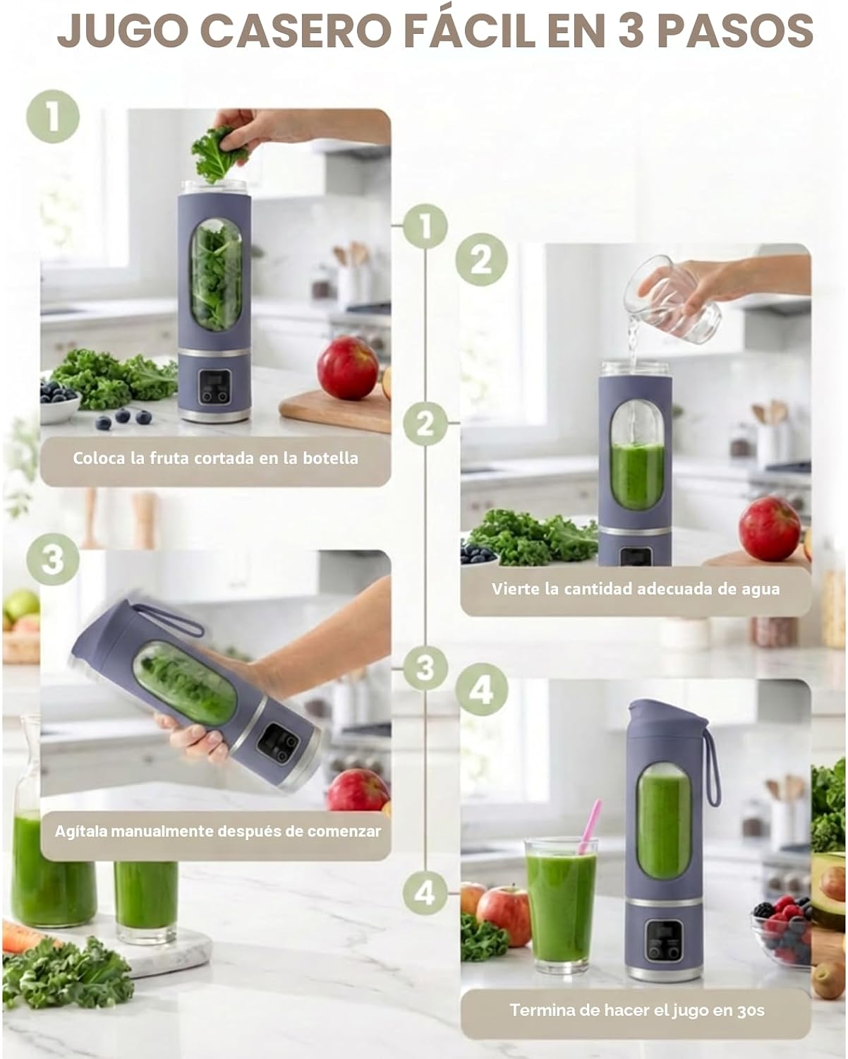 Licuadora Portátil Recargable 450 ml | Prepara Batidos Donde Quieras - 12 Cuchillas y Pantalla Digital