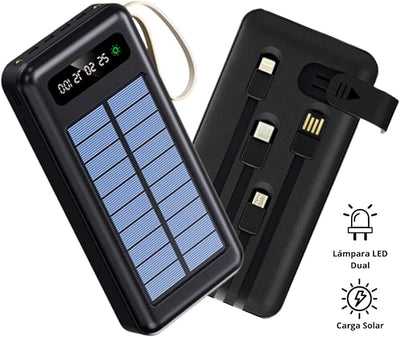 Power Bank Solar 10,000 mAh | Cables Integrados 4 en 1