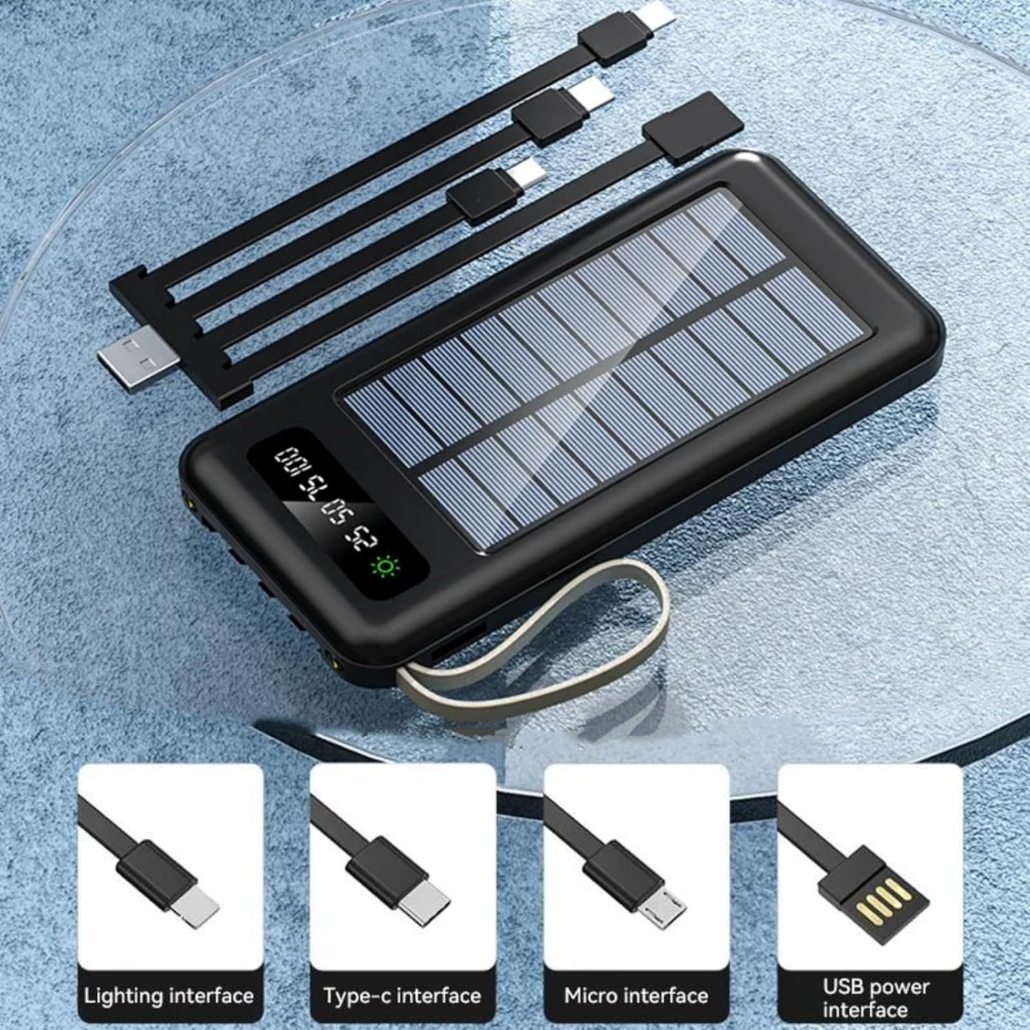 Power Bank Solar 10,000 mAh | Cables Integrados 4 en 1
