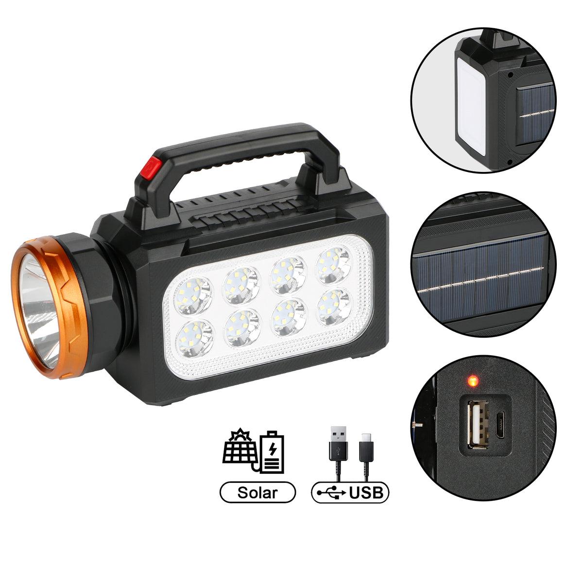 Linterna Solar Recargable LED | Potente Luz para Emergencias y Camping