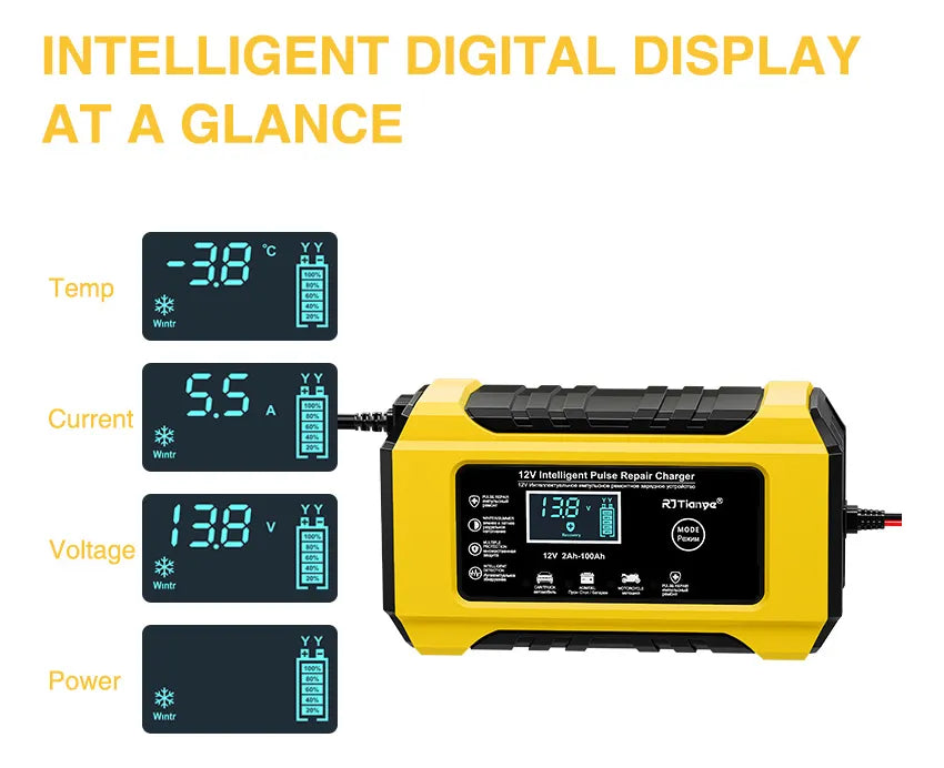Cargador de Baterías 12V con Pantalla LCD | Carga Segura y Automática
