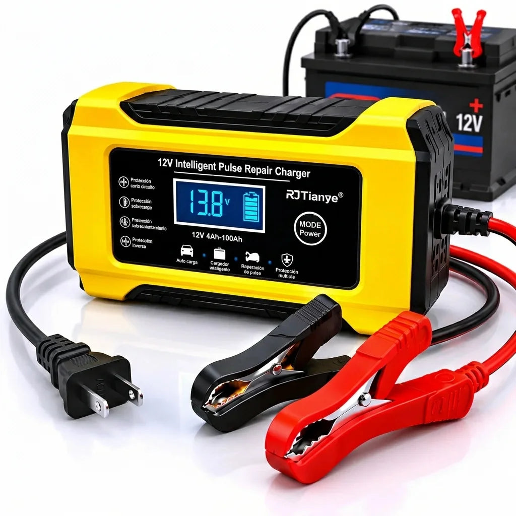 Cargador de Baterías 12V con Pantalla LCD | Carga Segura y Automática
