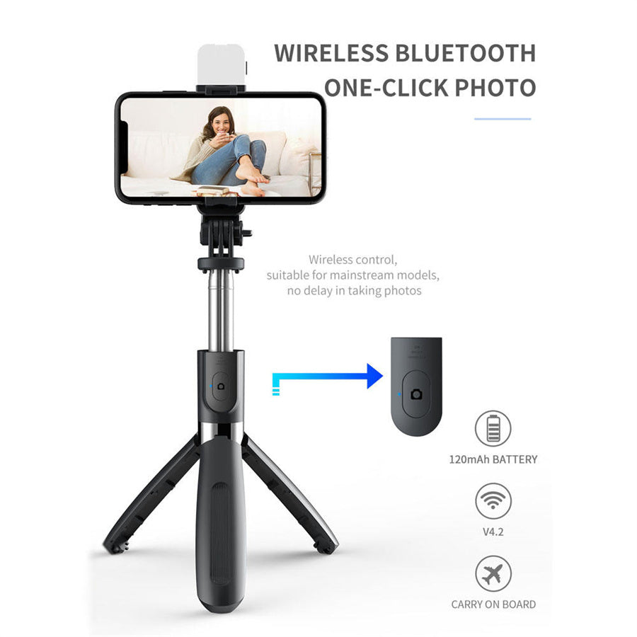 Selfie Stick Trípode con Luz LED y Control Remoto – Extensible 1024 mm