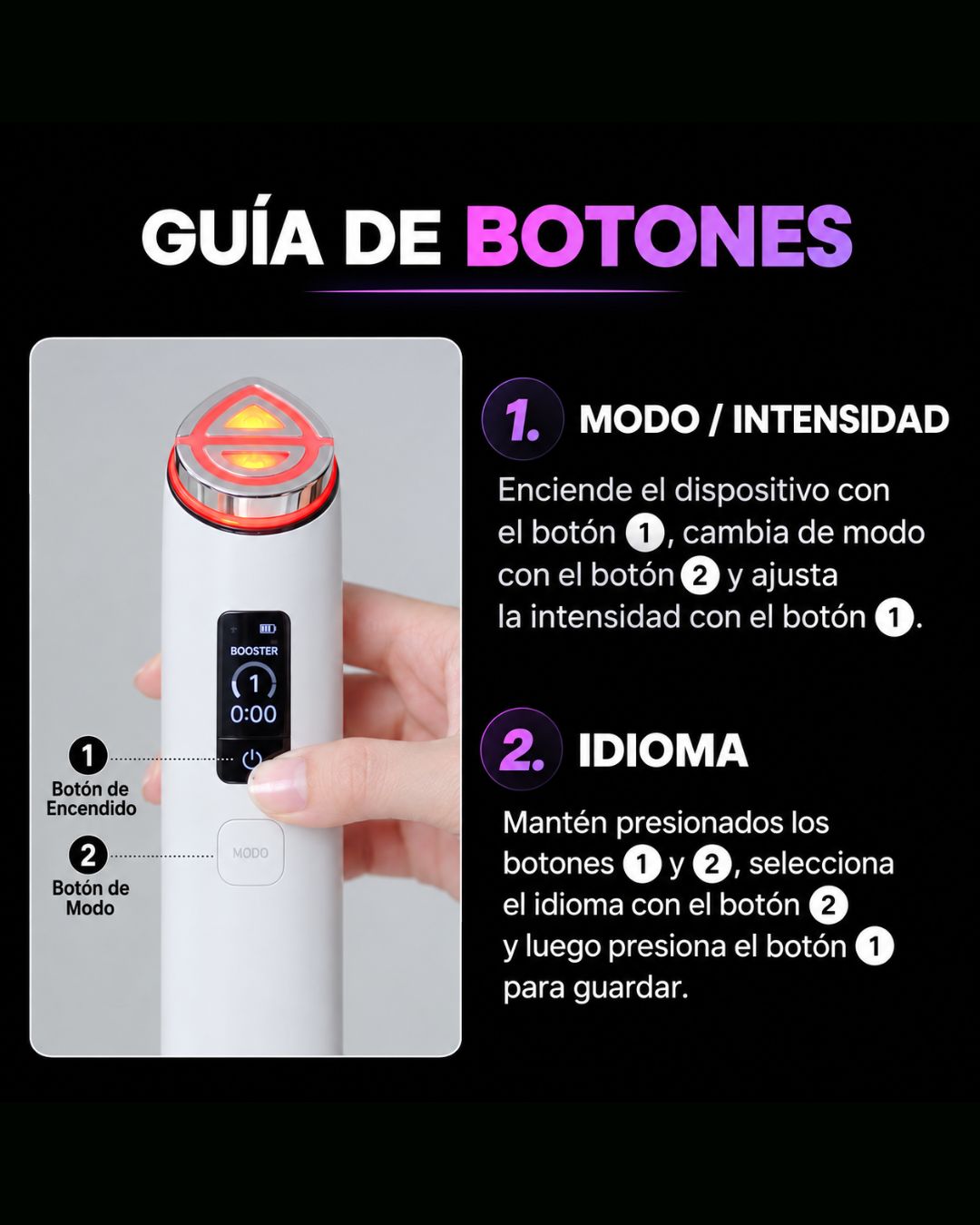 Masajeador Facial LED 8 en 1 Recargable | Rutina de Cuidado Tipo Spa en Casa